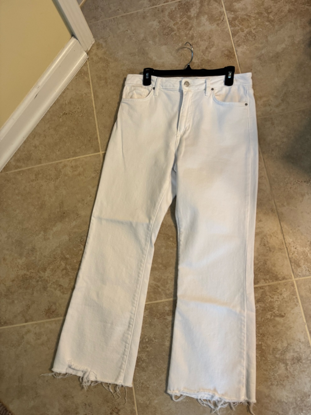 White Jeans distressed hem flare leg stretchy 31 waist Just Black Denim